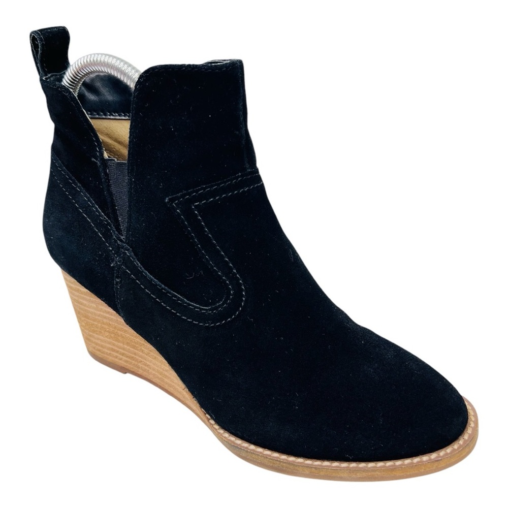 Blonde Irving Waterproof Black Suede Leather Wedge Heel Western Ankle Bootie